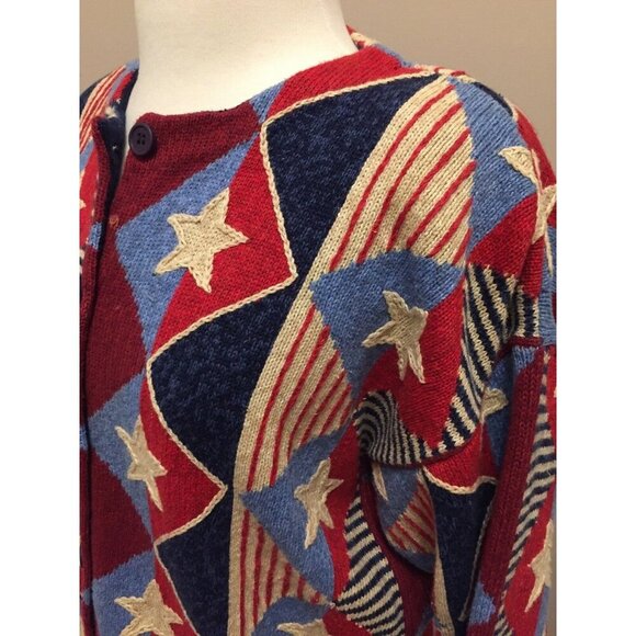 Design Options Philip Jane Gordon Sweater L Cardigan Stars Stripe Patriotic (HH8 - Picture 3 of 12